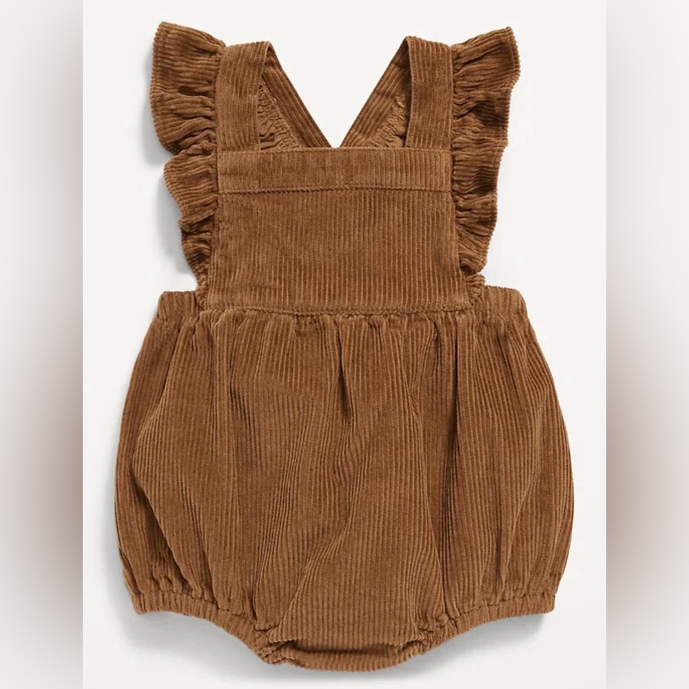 NWT Old Navy Brown Corduroy Ruffle Bubble Romper Baby Girl 6-12M